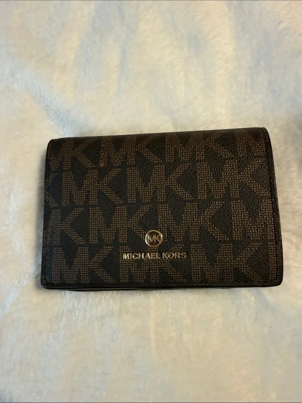Michael Kors Brown MK Logo Compact Wallet with Gold Hardware